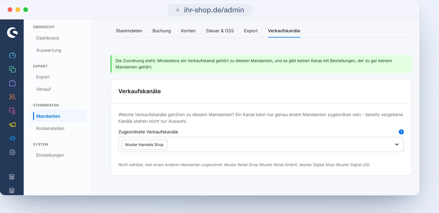 Die Karte Verkaufskanäle am Mandanten